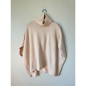 LOFT Medium Pink with Sparkle Thread Cowl Neck Poncho Style Sweater NWT